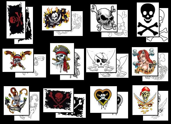 Jolly Roger, skull 'n cross bones as tattoo designs and symbols