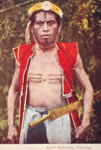 Saiset headhunter with facial and chest markings, ca. 1930.