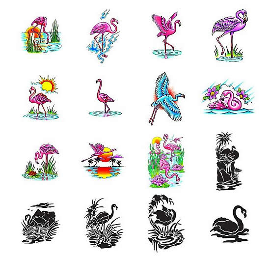 aa_Tropical Black and Grey Flamingo Tattoo Design – Tattoos Wizard Designs