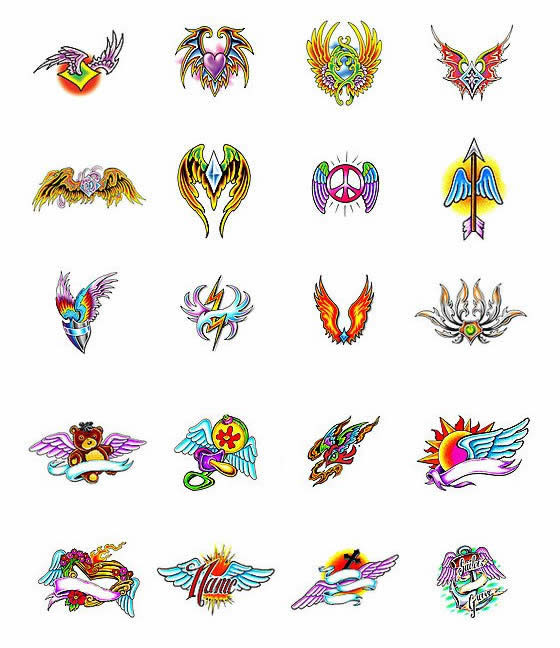 Colored Wings Tattoos Designs