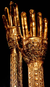 Burial gloves from the Chimú culture of Peru, ca. 1200 A.D.