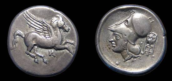 Akarnania, Anaktorion. c.345 - 300 BC. AR Stater. 8.39g. Pegasus flying rt., AN monogram below. 
