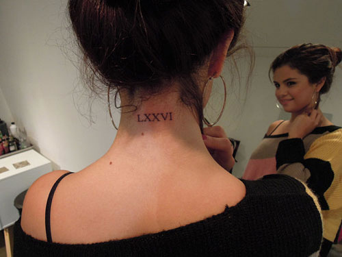 Tattoo on Selena Gomez neck
