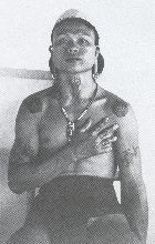 A Kenyah man tattooed in the custom of the Ibans