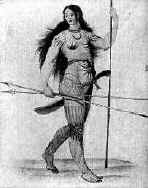 Pictish woman showing body covered with tattoos