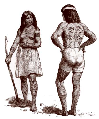 Male and female Haida with tattoos