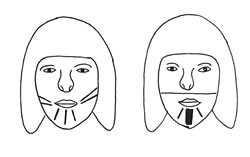 Pomo tattoos - the daughter of Chief Sebastian at Sebastapol (left) and a “Metumwah” Pomo woman at right. 