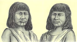 Huchnom. Women with facial tattooing, ca. 1870. 