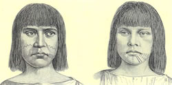 Huchnom. Women with facial tattooing, ca. 1870