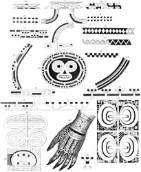 Langsdorff's illustration of the mata komoe pattern (#9) and ipu designs (#17)
