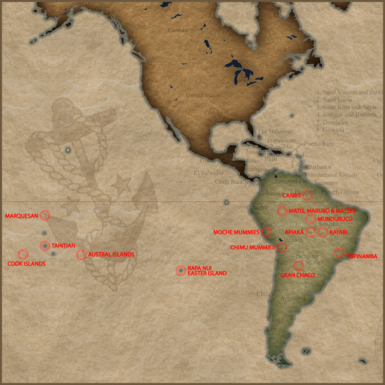 Tattoo History Map of South America and Eastern Oceania