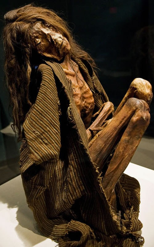 South American mummy with oval tattoo on her face